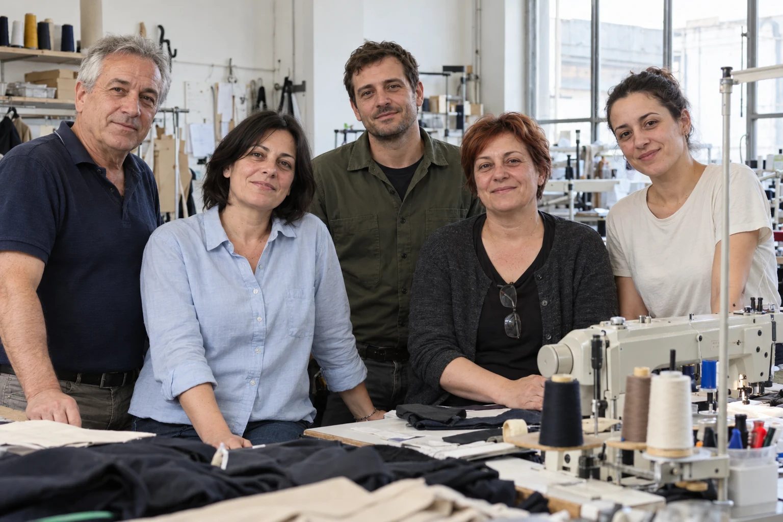 Cinque persone riunite attorno a un tavolo di lavoro